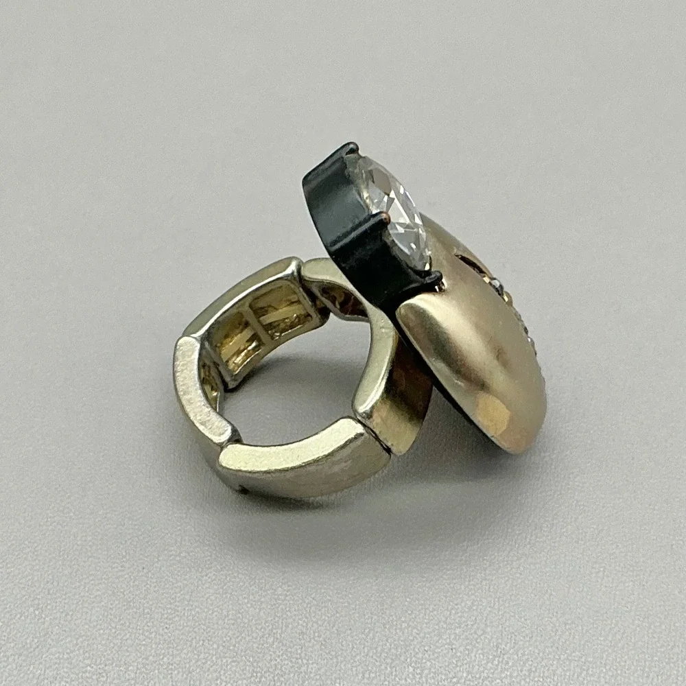 Chico's Stretch Ring Ladybug Black Crystal Gold Tone Statement Adjustable